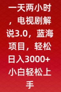 一天两小时,电视剧解说3.0,蓝海项目,轻松日入3000+小白轻松上手【揭秘】-晟哥学社资源库