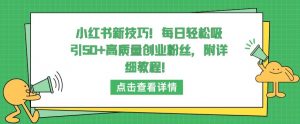 小红书新技巧，每日轻松吸引50+高质量创业粉丝，附详细教程【揭秘】-晟哥学社资源库