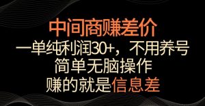中间商赚差价，一单纯利润30+，简单无脑操作，赚的就是信息差，轻轻松松日入1000+【揭秘】-晟哥学社资源库
