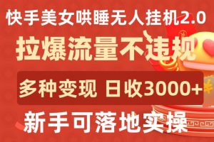 快手美女哄睡无人挂机2.0.拉爆流量不违规，多种变现途径，日收3000+，新手可落地实操【揭秘】-晟哥学社资源库