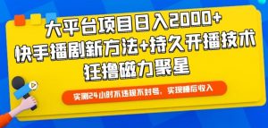 大平台项目日入2000+,快手播剧新方法+持久开播技术,狂撸磁力聚星【揭秘】-晟哥学社资源库