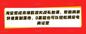 淘宝低成本爆款流实战私教课,帮助商家快速复制落地,0基础也可以轻松搞定电商运营-晟哥学社资源库