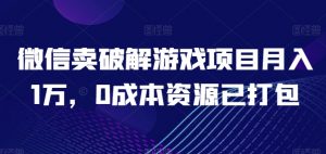 微信卖破解游戏项目月入1万，0成本资源已打包【揭秘】-晟哥学社资源库