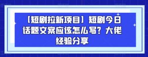 【短剧拉新项目】短剧今日话题文案应该怎么写？大佬经验分享-晟哥学社资源库