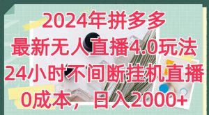 2024年拼多多最新无人直播4.0玩法,24小时不间断挂机直播,0成本,日入2k【揭秘】-晟哥学社资源库