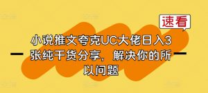 小说推文夸克UC大佬日入3张纯干货分享,解决你的所以问题-晟哥学社资源库