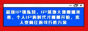 超级IP训练营,IP落地大课震撼来袭,个人IP的时代才刚刚开始,素人变网红的可行性方案-晟哥学社资源库