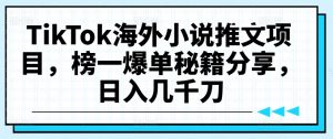 TikTok海外小说推文项目,榜一爆单秘籍分享,日入几千刀-晟哥学社资源库