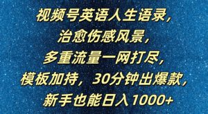 视频号英语人生语录，多重流量一网打尽，模板加持，30分钟出爆款，新手也能日入1000+【揭秘】-晟哥学社资源库