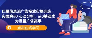 巨量信息流广告投放实操训练，实操演示+心法分析，从0基础成为巨量广告高手-晟哥学社资源库