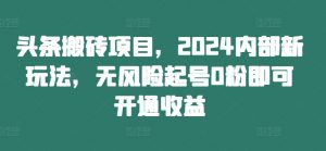 头条搬砖项目,2024内部新玩法,无风险起号0粉即可开通收益-晟哥学社资源库