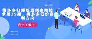 拼多多打爆班原创高阶技术第39期，拼多多低价高利方向-晟哥学社资源库