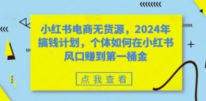 小红书电商无货源，2024年搞钱计划，个体如何在小红书风口赚到第一桶金-晟哥学社资源库