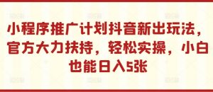 小程序推广计划抖音新出玩法,官方大力扶持,轻松实操,小白也能日入5张【揭秘】-晟哥学社资源库