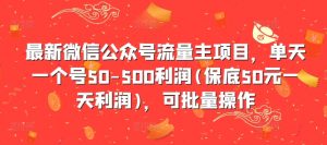 最新微信公众号流量主项目，单天一个号50-500利润(保底50元一天利润)，可批量操作-晟哥学社资源库