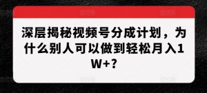 深层揭秘视频号分成计划，为什么别人可以做到轻松月入1W+?-晟哥学社资源库