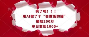 疯了吧!用AI做了个“会做饭的猫”,播放200万,单日变现1k-晟哥学社资源库