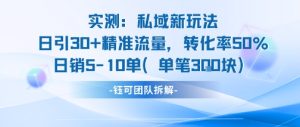 实测私域新玩法日引30加精准流量转化率50%日销5-10单每笔3张-晟哥学社资源库