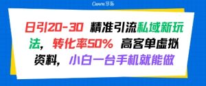 日引 20-30 精准引流私域新玩法,转化率50% 高客单虚拟资料,小白一台手机就能做-晟哥学社资源库